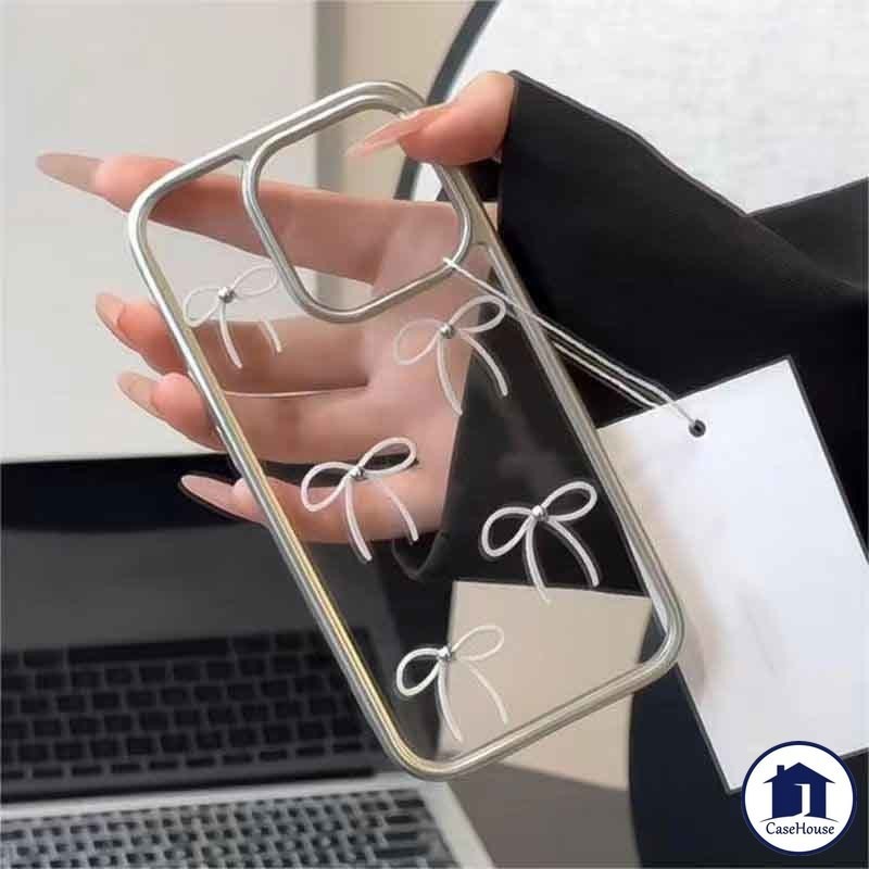 การชุบที่หรูหราชัดเจนเคสโบว์โบว์เข้ากันได้สำหรับ IPhone 15Pro Max XR 11 13 15 14 12 Pro Max 7 8 Plus 15 Plus X XS MAX