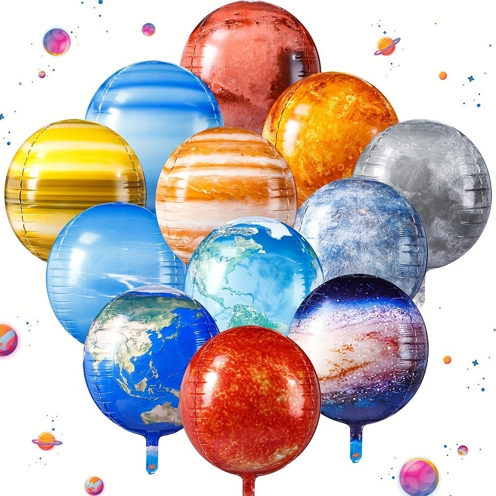Party Brothers ลูกโป่งฟอยล์ระบบสุริยะ 12 ชิ้น - ธีม Earth, Moon & Stars สําหรับงานปาร์ตี้ธีมอวกาศ วันเกิด และตกแต่งบ้าน