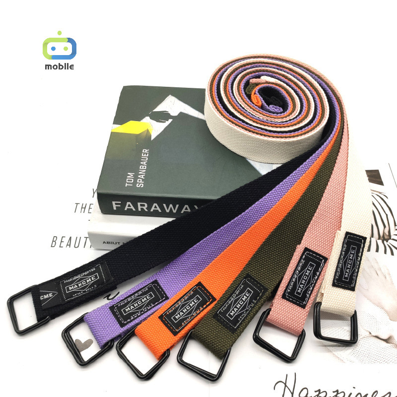 [maygood] ยาว 120 ซม.แฟชั่นลําลองผู้ชายผู้หญิงเข็มขัดผ้าใบแหวนคู่หัวเข็มขัดโลหะเข็มขัดกางเกงยีนส์สายรัดเข็มขัด {TH}