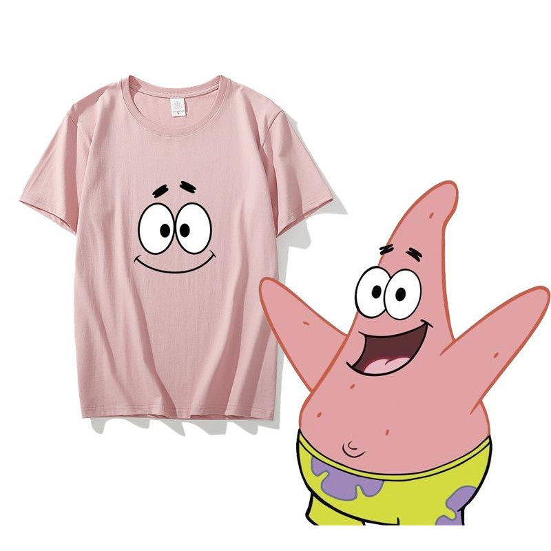 ใหม่ SpongeBob SquarePants แอนิเมชั่นแพทริคสตาร์แขนสั้นชายและหญิงคู่เสื้อยืดผ้าฝ้ายการ์ตูนแขนสั้นเทรนด์ใหม่