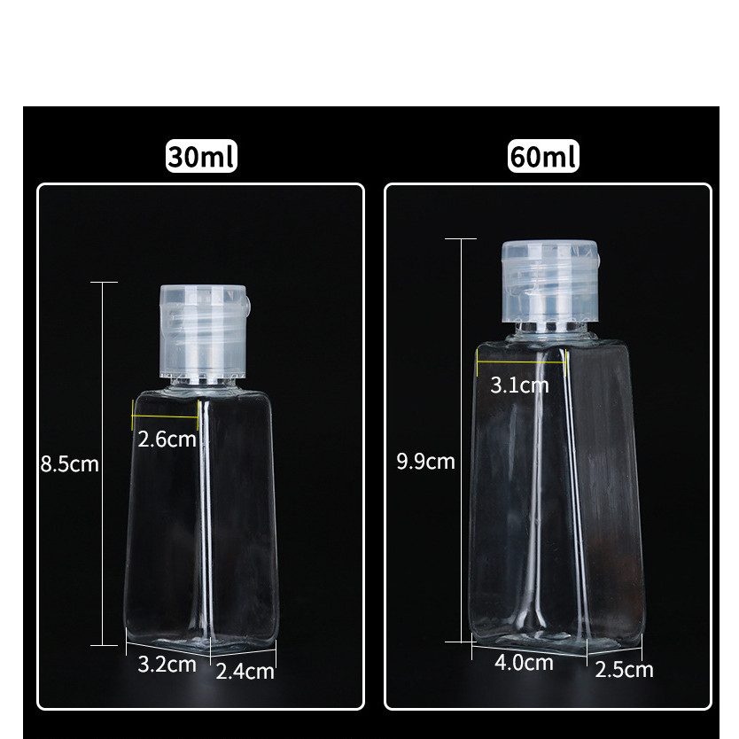 30ml60ml ฝาครอบสี่เหลี่ยมคางหมูขวดพลาสติกเครื่องสําอางโลชั่นบีบขวดฟรีเจลทําความสะอาดมือบรรจุขวดพลาสติก