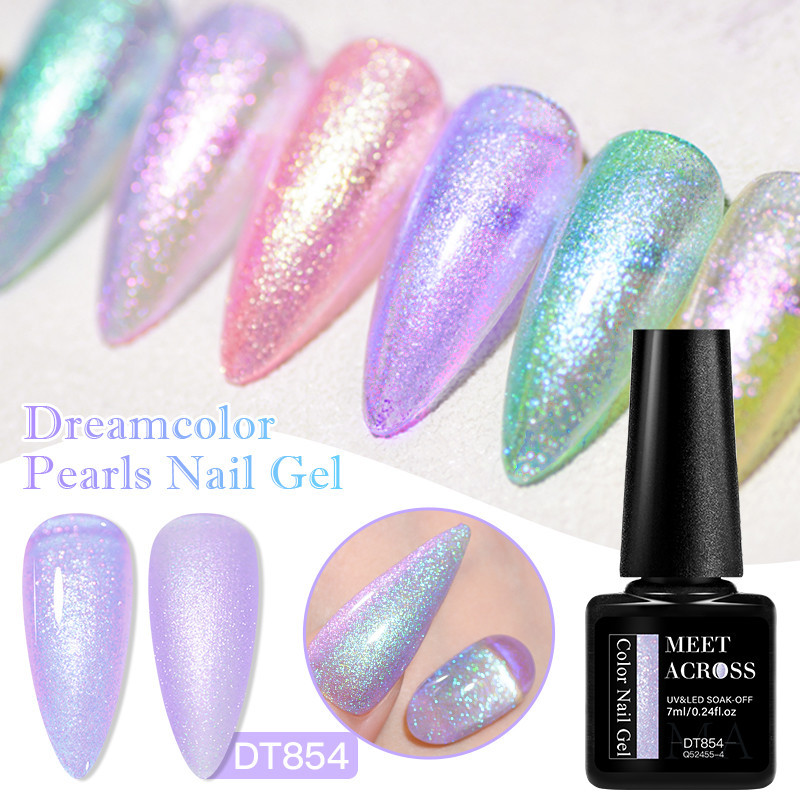 MEET ACROSS 7ml Dreamcolor Pearls เล็บเจล Glitter เล็บเจลกึ่งถาวร UV Gel สีสันเล็บเจลเคลือบเงา