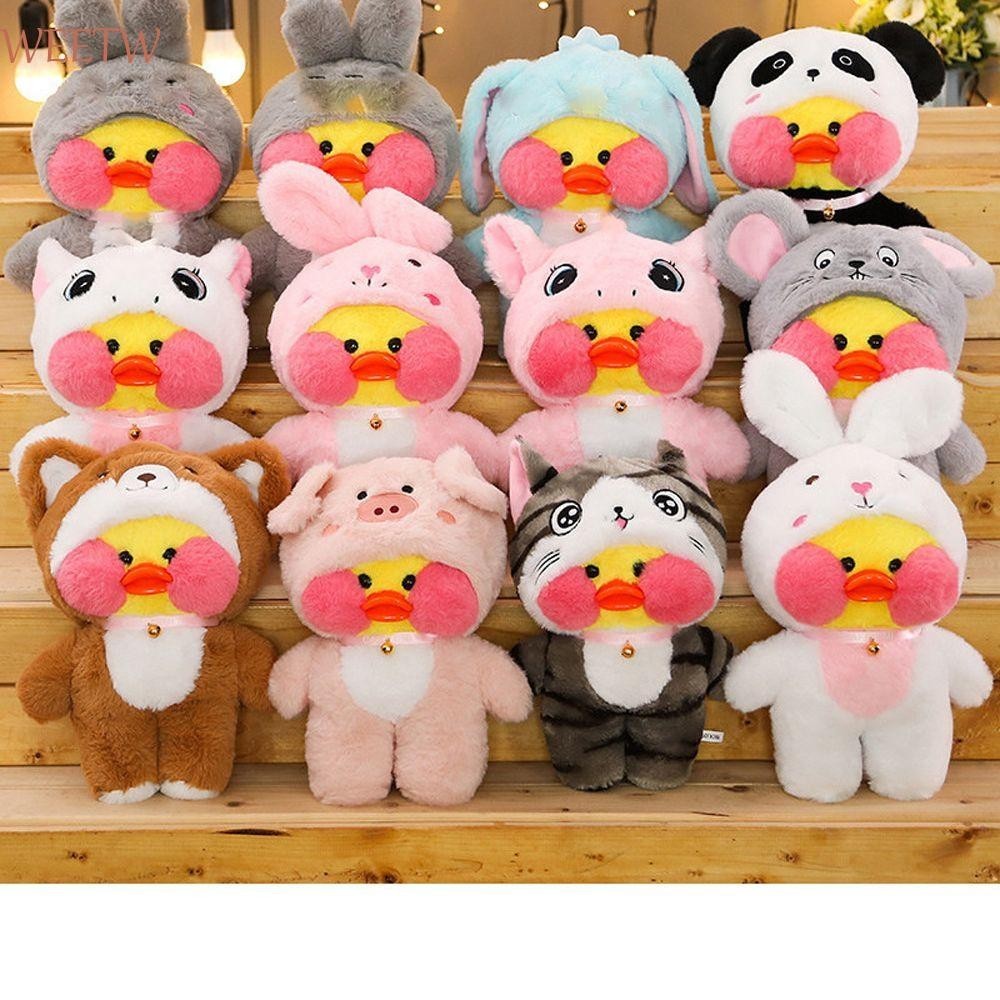 Weekw Lalafanfan เป็ดของเล่นตุ๊กตาของขวัญวันเกิดการ์ตูนเป็ด Kawaii ตุ๊กตาสัตว์ของเล่นเป็ดน้อยสีเหลืองตุ๊กตาของเล่นนุ่มสวมใส่แมวแพนด้าสุนัขเป็ดสีเหลืองตุ๊กตาของเล่น