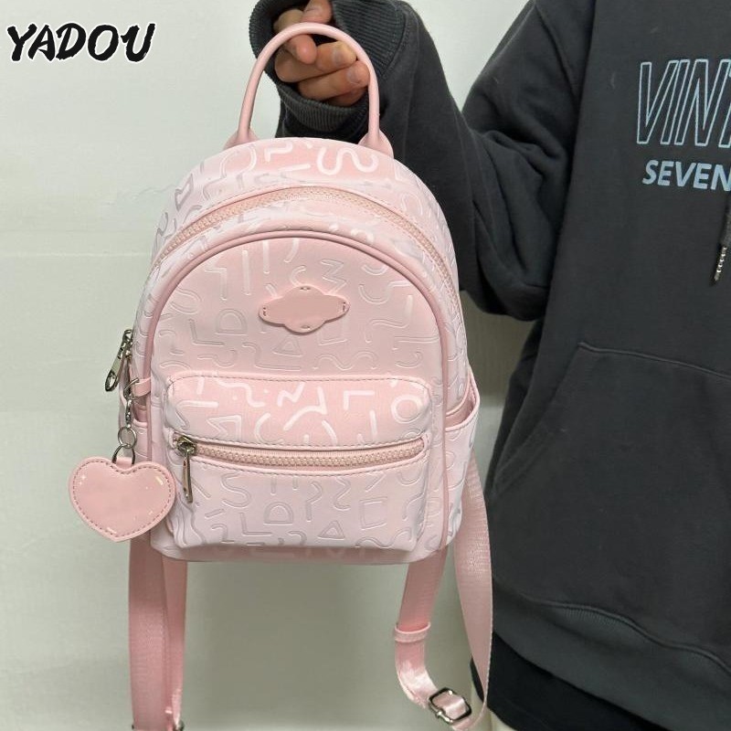 YADOU ยาดู กระเป๋านักเรียนมินิใหม่มูลค่าสูงเกาหลีน่ารักสีชมพูน้ําหนักเบากระเป๋าเป้สะพายหลัง