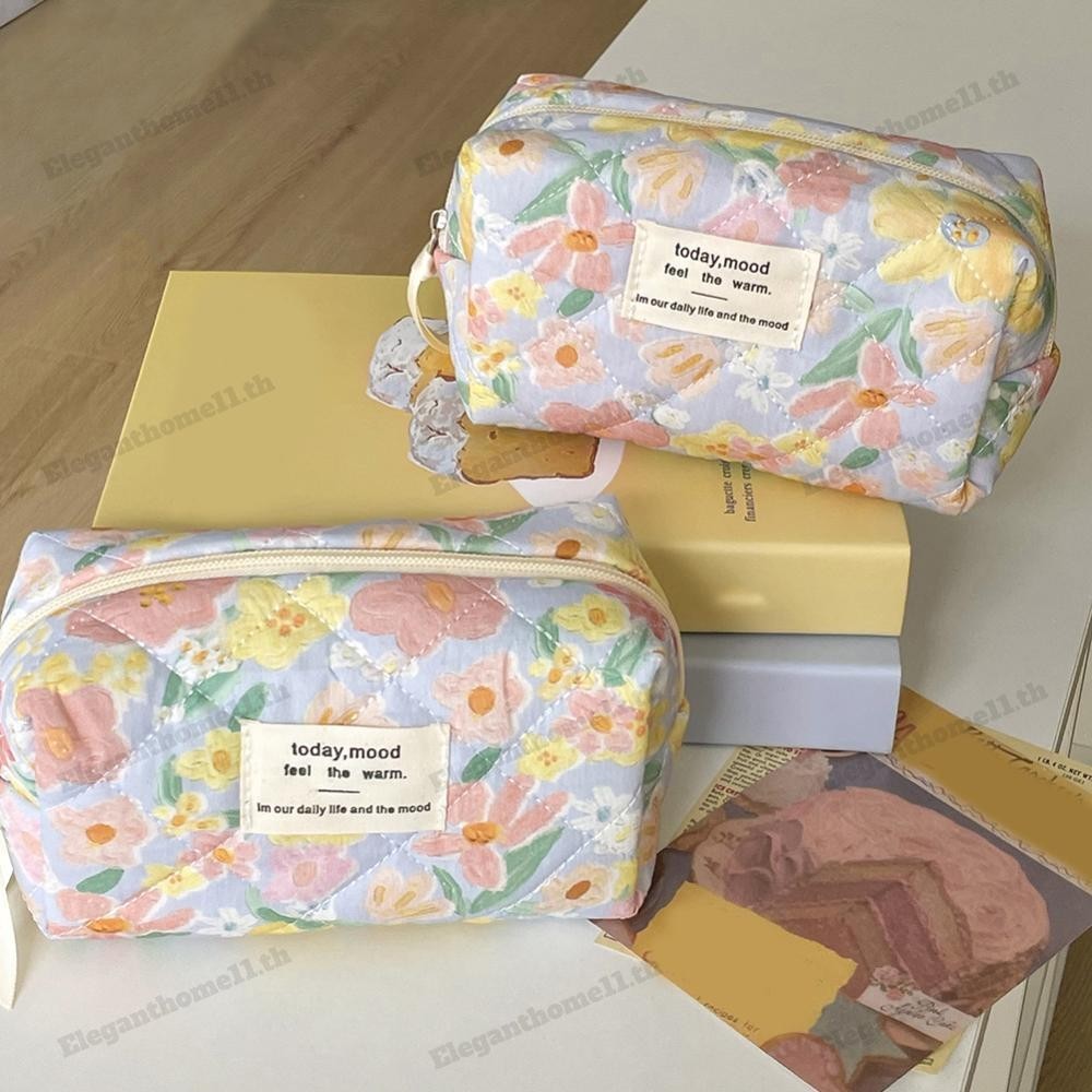 กระเป๋าเครื่องสําอาง 3 ชิ้น Quilted Oil Painted Flower Makeup Bag for Women Travel Bag