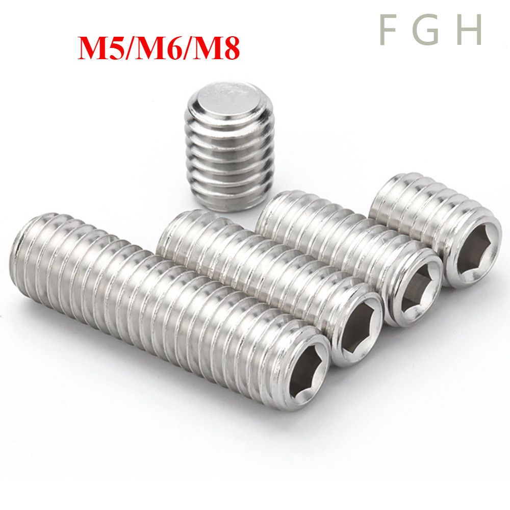 [FGHZF-1-y] สกรู ตัวหนอน หกเหลี่ยม ปลายตัด สแตนเลส 304 เกลียวมิล หยาบ / Hex Socket Set Screw M5/M6/M8