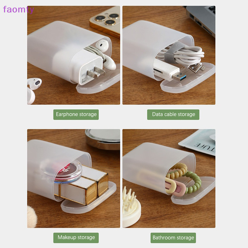 Faomty กล่องเก็บของใสพร้อมฝาปิดกันฝุ่นสายเคเบิลข้อมูลหูฟังออแกไนเซอร์ชาร์จคอนเทนเนอร์สําหรับโฮมออฟฟิศ TH