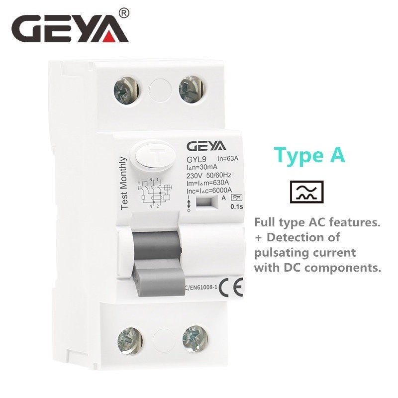 ✫GEYA GYL9 Type A Electromagnetic RCD Residual Current Circuit Breaker AC ELCB 2 Pole 40A 63A 30mA 1