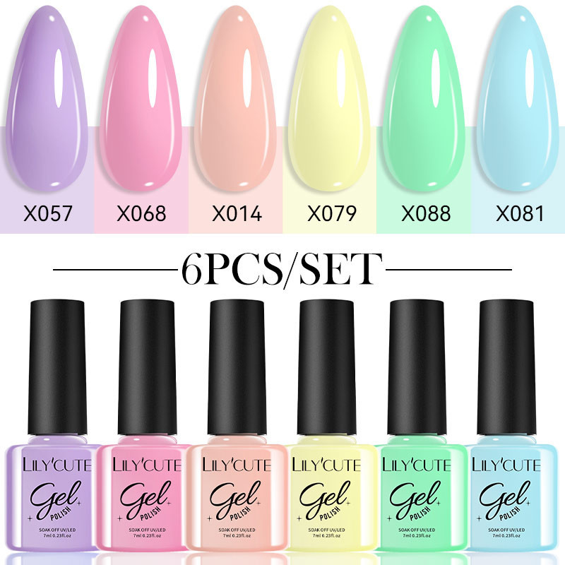 Lilycute เจลเล็บชุด 6 ชิ้น Macaroon สีเล็บเจลเล็บเล็บ LED UV เจลเล็บวานิช 7ml