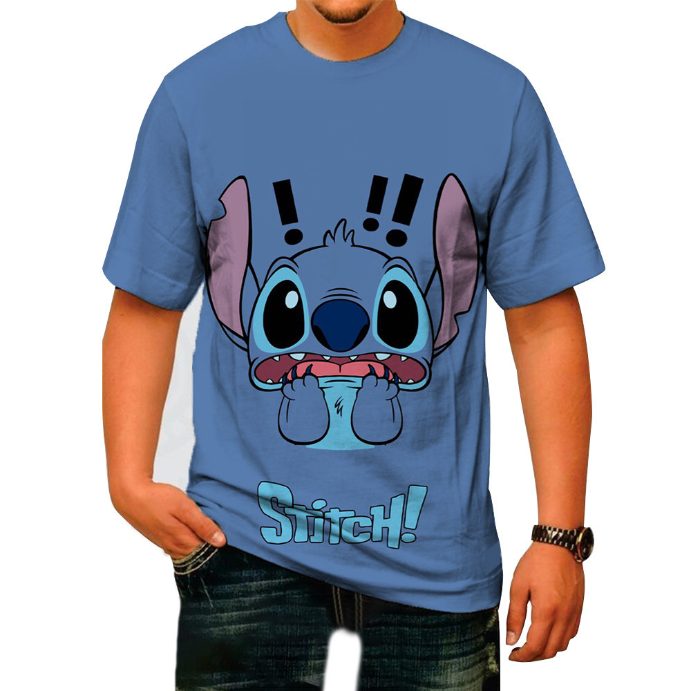 Leisure Lilo & Stitch เสื้อยืดผู้ชายผู้หญิง Crewneck Pure 3D พิมพ์ T เสื้อ Distressed Stitch Portrait Tee เสื้อ Plus ขนาด Clothe