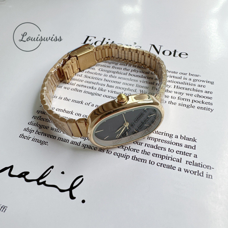 หลุยส์วิส นาฬิกาผู้หญิงขนาดเล็กสไตล์เกาหลีสีเงินสีทองวงรี