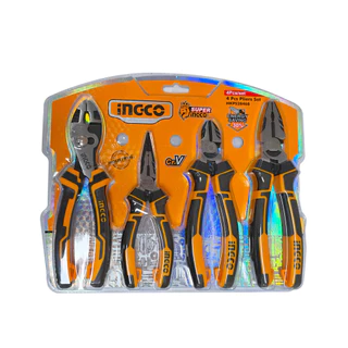 INGCO ชุดคีม 4 ชิ้น (คีมปากแหลม 6 นิ้ว, คีมปากเฉียง 7 นิ้ว, คีมปากจระเข้ 8 นิ้ว,คีมล็อค8นิ้ว) รุ่น HKPS28488