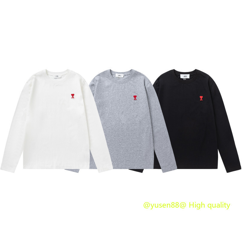 **** Hot **** A *** m *** i เสื้อยืดแขนยาว Simple Logo Heart-Shaped ปัก Pure Cotton Long-Sleeved T @-