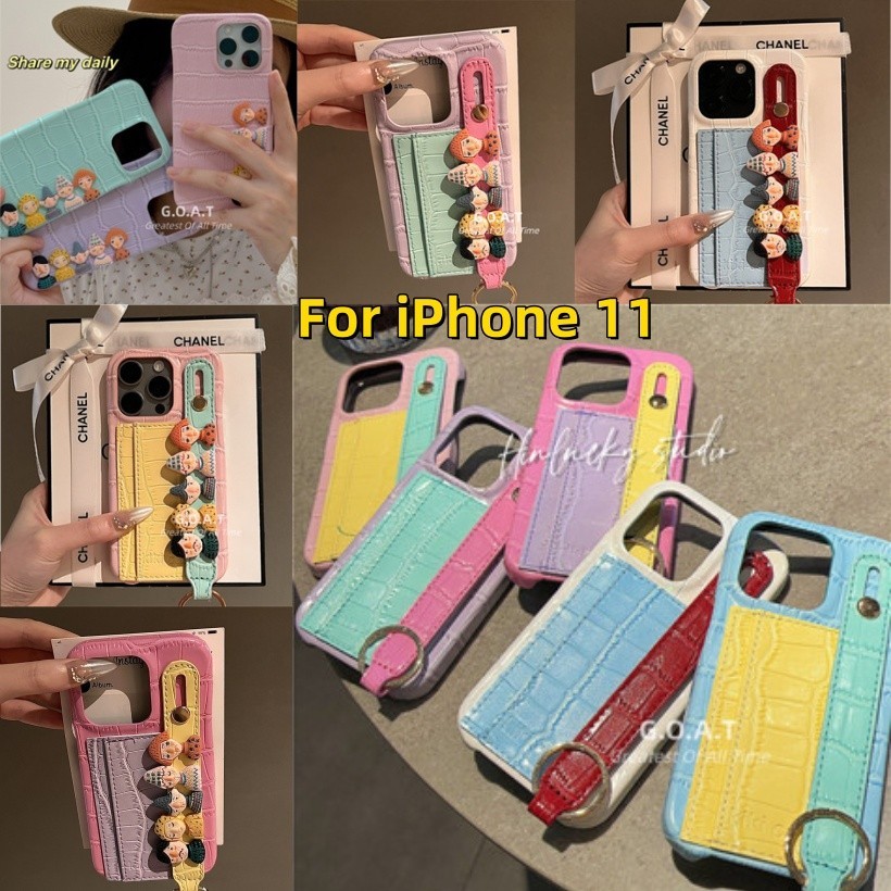Fast shipping Compatible For iPhone 11 Macaron color+wristband+card bag Max iPhone case protection anti -drop back cover Case