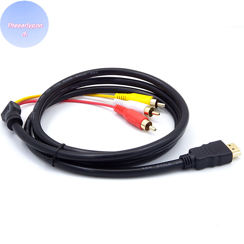 Earlyptond HDMI Male to 3 RCA Video Audio AV 1.5m อะแดปเตอร์สายเคเบิลสําหรับ 1080P HDTV TH