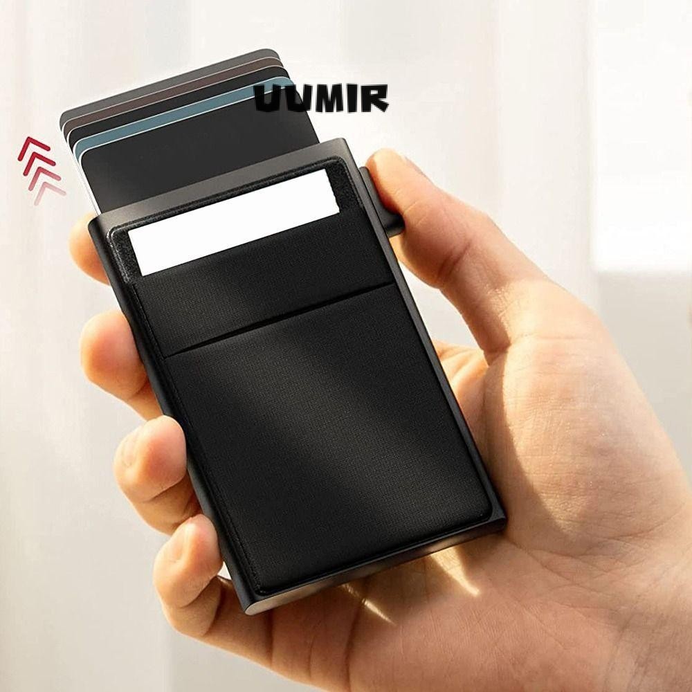 UUMIR กระเป๋าสตางค์ Pop Up อัตโนมัติ, RFID Blocking Anti Theft ผู้ถือบัตรเครดิต, Multi-function Ultra Thin Aluminium Slim Wallet Business Men