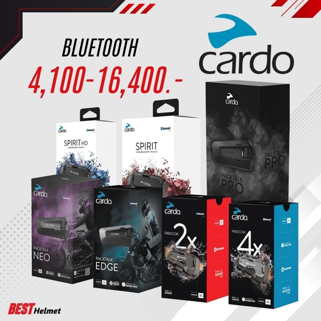 บลูทธสำหรับติดตั้งหมวกกันน็อค CARDO ราคาเริ่มต้นที่ 4,100 - 16,400.-
