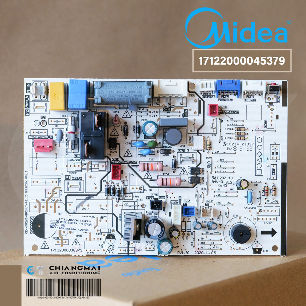 17122000045379 แผงวงจรแอร์ Midea แผงบอร์ดแอร์ไมเดีย บอร์ดคอยล์เย็น รุ่น MSAFB-12CRDN8-QC0
