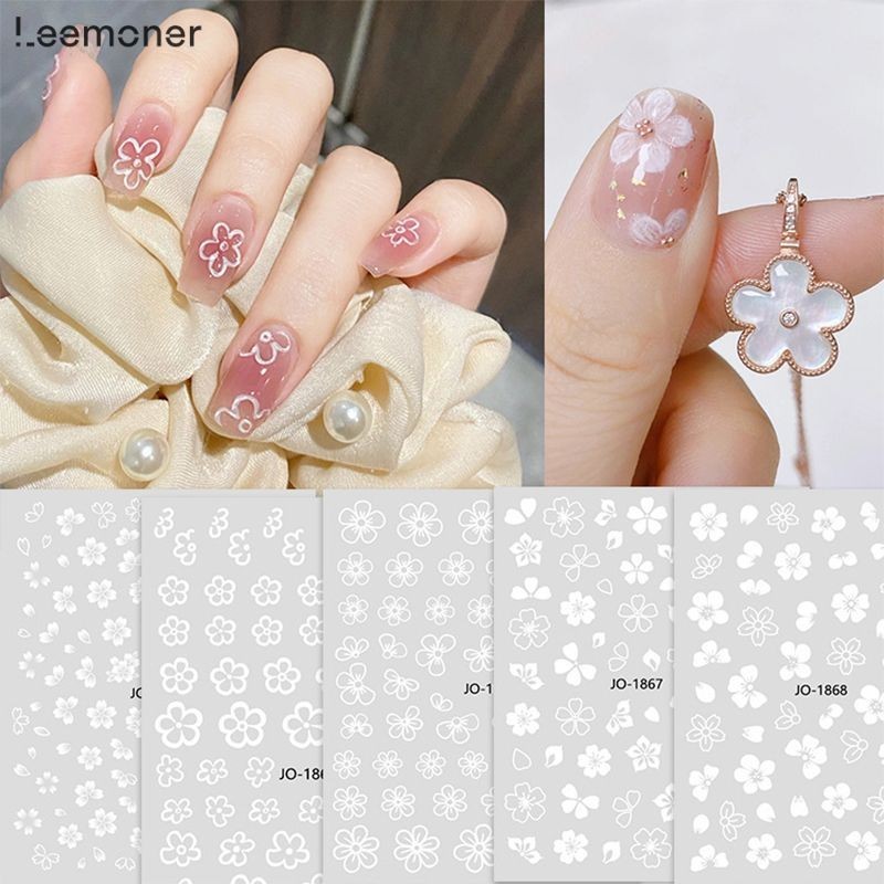 【Lemon】สติกเกอร์ติดเล็บ ฉลุลายดอกไม้ ดอกเดซี่ สามมิติ สีขาว สําหรับตกแต่งเล็บ-LN
