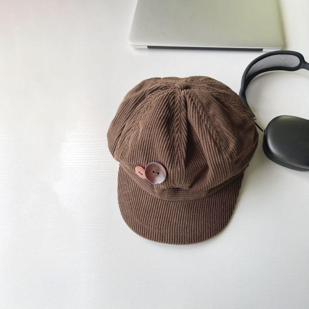 ผิง ผ้าลูกฟูกหมวกเบสบอล,ให้อบอุ่นปุ่มคู่ตกแต่งหมวกแปดเหลี่ยม,ที่เรียบง่าย กันลม หมวกเบเรต์ ปรับหนังสือพิมพ์หมวกสําหรับผู้หญิงสาว - รูปที่ 2