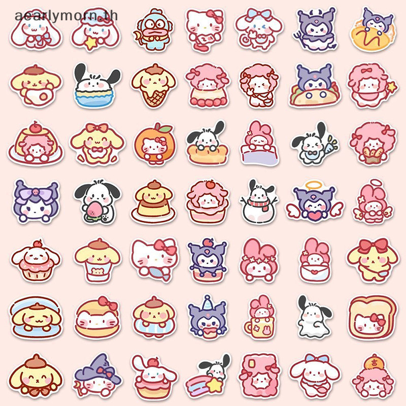 Aa 100 ชิ้น/ถุงน่ารักการ์ตูน Sanrio สติกเกอร์ My Melody Kuromi กระเป๋าถือสติกเกอร์ตกแต่ง Cinnamoroll ของขวัญเด็กสติกเกอร์ TH