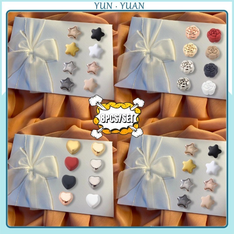 [หยุนหยวน] 8ชิ้น/เซ็ตมุสลิมแฟชั่นผ้าคลุมศีรษะแม่เหล็กคลิปป้องกันการสัมผัสเข็มกลัดสําหรับผู้หญิงเพชรผ้าพันคอหัวเข็มขัดโลหะผสมอุปกรณ์เสื้อผ้