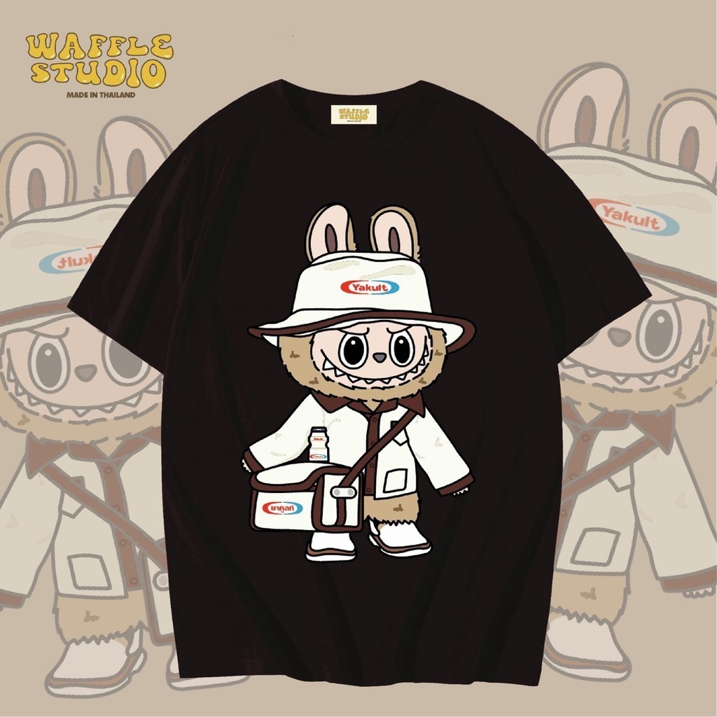 ผ้าคอตตอน100% เสื้อยืด ลาบูบู้ Labubu Pop Mart WAFFLE STUDIO 100-150
