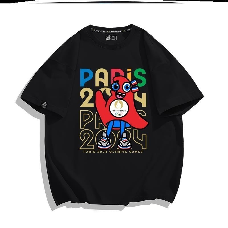 【พร้อมส่ง】เสื้อ เสื้อยืดผู้ชาย France Paris Olympic Mascot t-shirt คอกลม ผ้า cotton 100% ไม่หด ยับยา