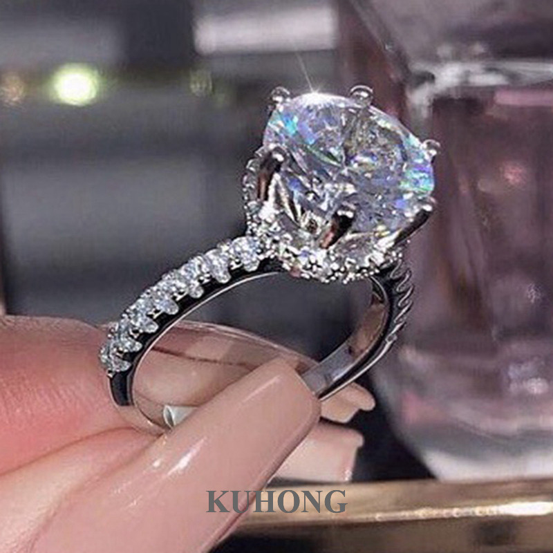 Kuhong แหวนเพชรมอยซาไนต์ตัดรูปพิเศษเพชร