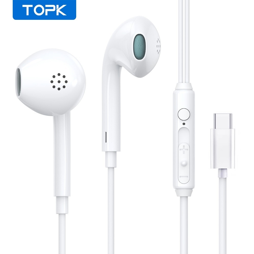 Topk F20 Type-C หูฟังอินเอียร์ แบบมีสาย เสียงสเตอริโอ พร้อมไมโครโฟนในตัว และตัวควบคุมระดับเสียง สําหรับโทรศัพท์มือถือ แท็บเล็ต