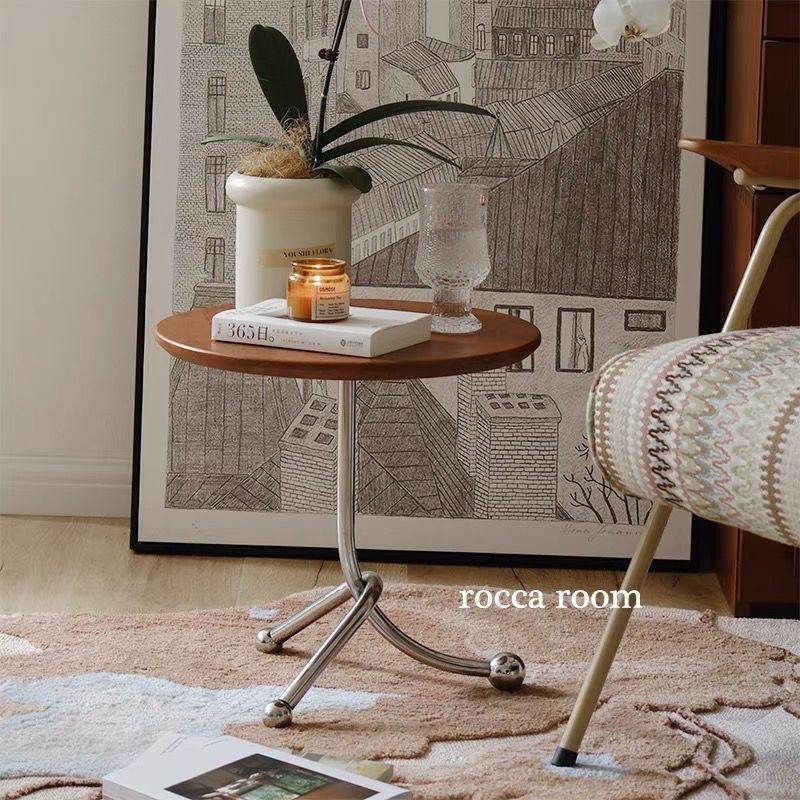 นอร์ดิกเชอร์รี่ไม้โต๊ะกาแฟเรียบง่ายหัวเตียงกลมโต๊ะเล็กห้องนั่งเล่นวินเทจ