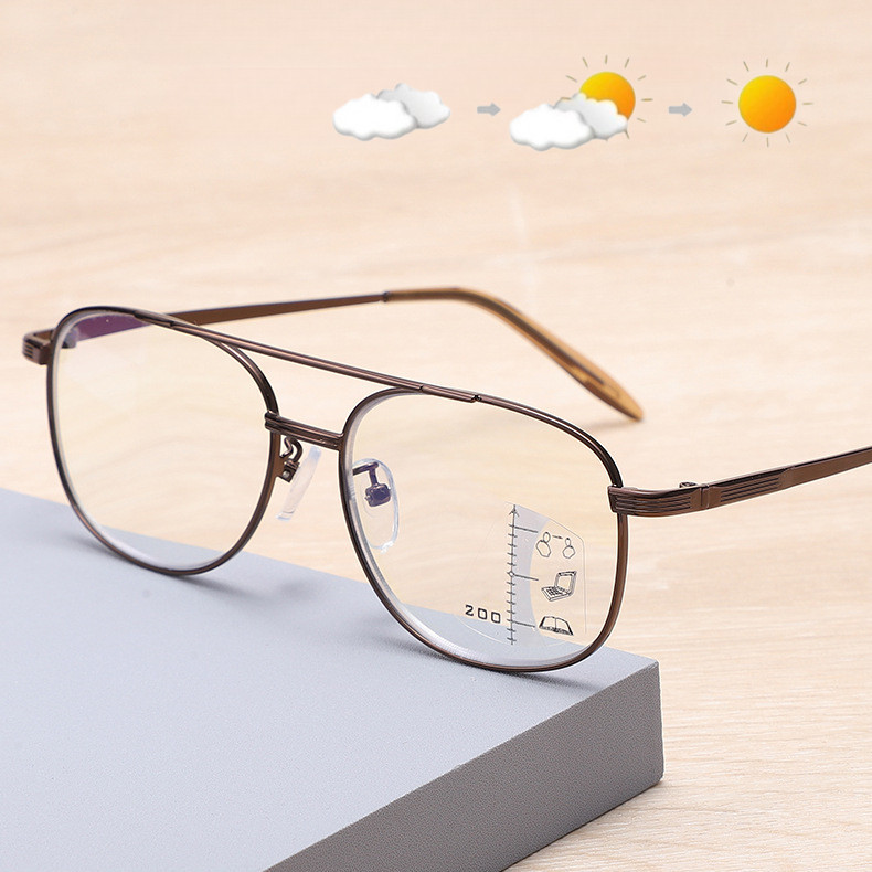 แฟชั่น Photochromic และ Progressive เกรดแว่นอ่านหนังสือป้องกันรังสีกลางแจ้งขับรถ Anti UV Aviator สไต