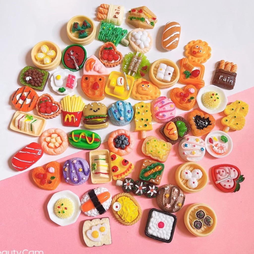 10ชิ้น/ล็อตจําลองอาหารของเล่นมินิอาหารซูชิขนมปังพิซซ่าเบอร์เกอร์เรือกลไฟ ทําเอง เคสโทรศัพท์ถ้วยน้ําแพทช์อุปกรณ์เรซิน