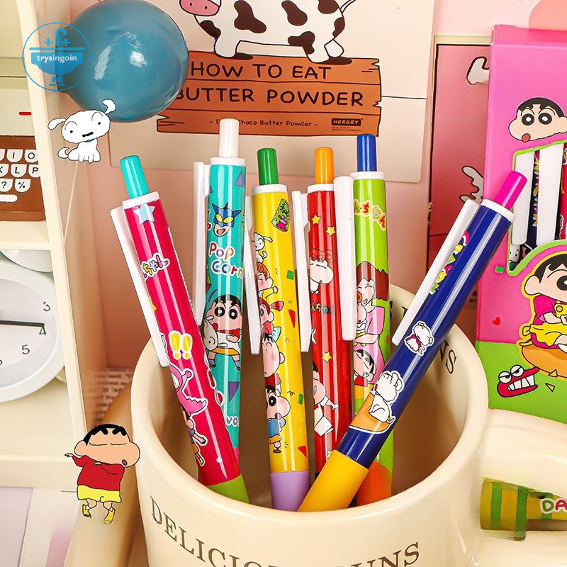 ปากกาหมึกเจล สีดํา ลายการ์ตูนชินจัง เครื่องเขียน จํานวน 6 ชิ้น ต่อชุด