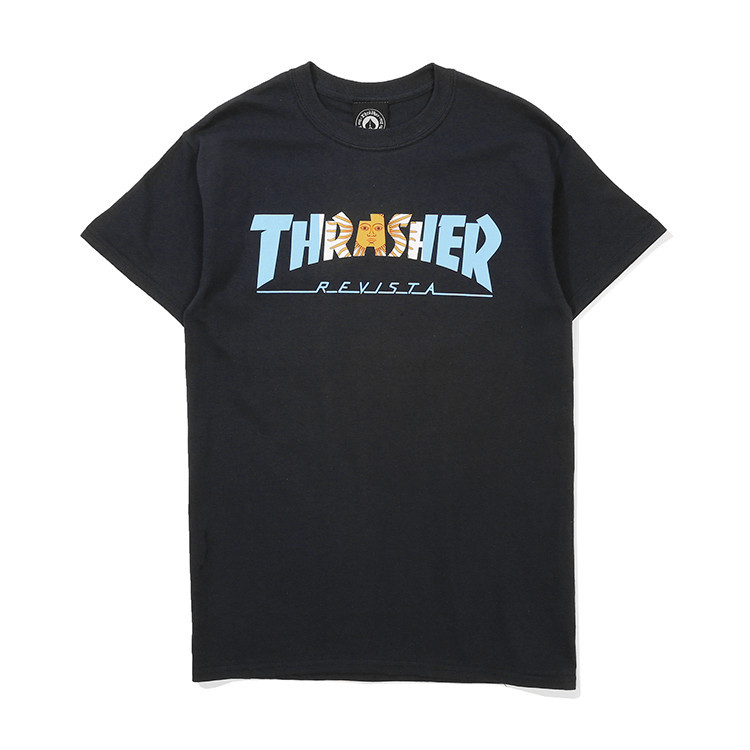 Thrasher Argentina Tee เสื้อยืดแขนสั้นพิมพ์ลายเปลวไฟรุ่น US 802