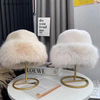 Meiyangtwo.th Fluffy Faux Bucket หมวกสําหรับผู้หญิงตุ๊กตาหมวกชาวประมงหมวกฤดูหนาวที่อบอุ่น Thicken เย็น Snowy Day ปานามาใหม่