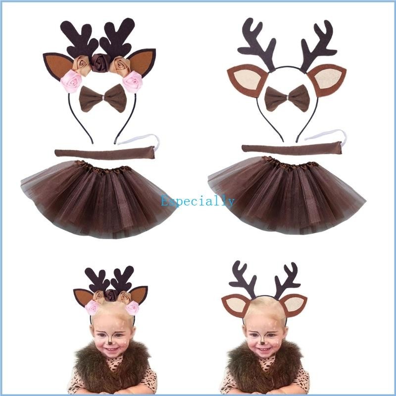 Esp คริสต์มาสเครื่องแต่งกายเด็ก Reindeer คอสเพลย์แถบคาดศีรษะหาง Bowtie Party อุปกรณ์เสริม