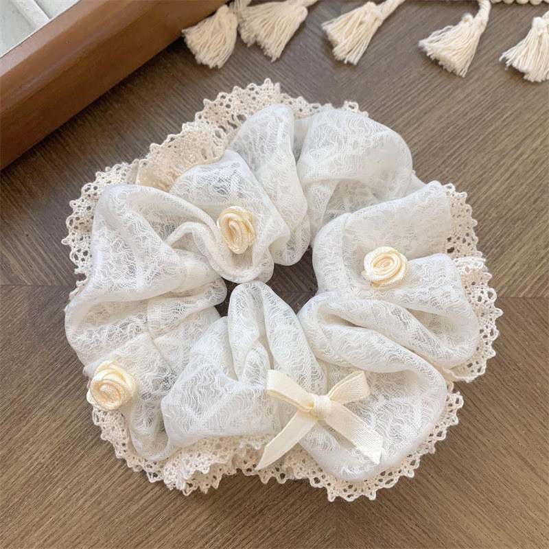 ฝรั่งเศสวินเทจลูกไม้ขนาดใหญ่ลําไส้ ชม. วงการบิน กุทัณฑ์ หัวดอกไม้มุกกุหลาบเชือกผมด้านข้างทอดแป้งบิดถักเปียผมเครื่องประดับ