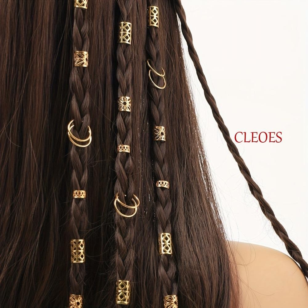 Cleoes 80 ชิ้น Dreadlocks ลูกปัด, Dread ล็อคทองและเงิน Hollow Out แหวนผม, อุปกรณ์เสริมผม Braiding สกปรก Braids Headwear ผม Braid หลอดตกแต่ง