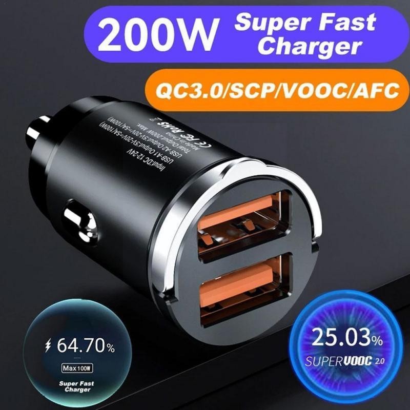200w 100W PD Car Charger Type-C Quick Charge QC3 4.0 Dual USB สําหรับ Iphone Huawei Xiaomi Samsung Fast Charging USB โทรศัพท์ Mini Charger