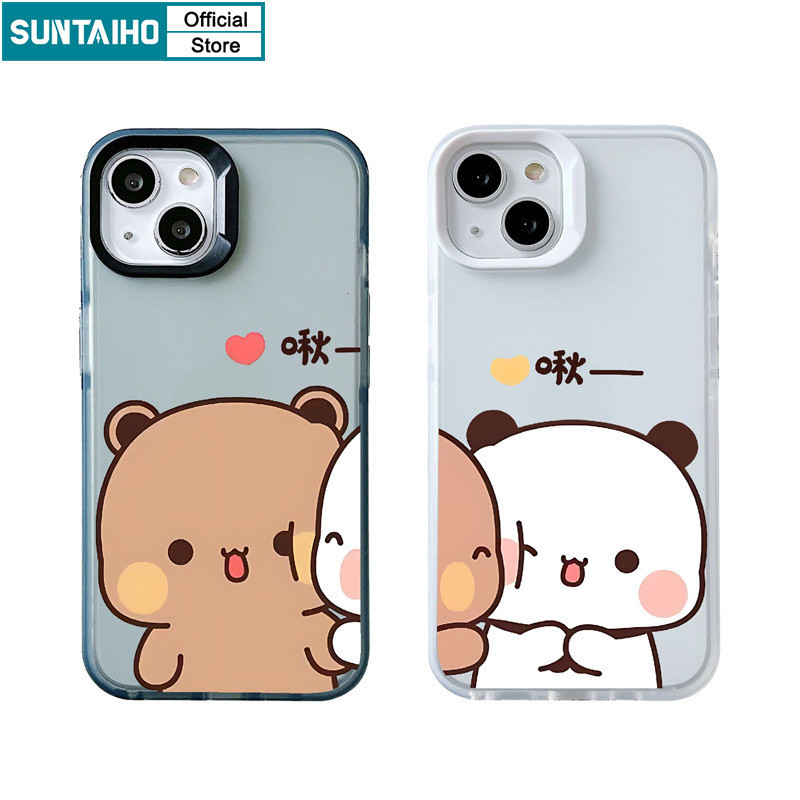 Suntaiho ตลกปลอกหมีคู่รูปแบบ Clear Frosted สําหรับ iPhone 17 1615 14 12 13 11 Pro Max IP 7 8 Plus Iphon X XS XR Xs Max TPU ซิลิโคนนุ่มพรีเมี่ยมกันกระแทกปกหลัง