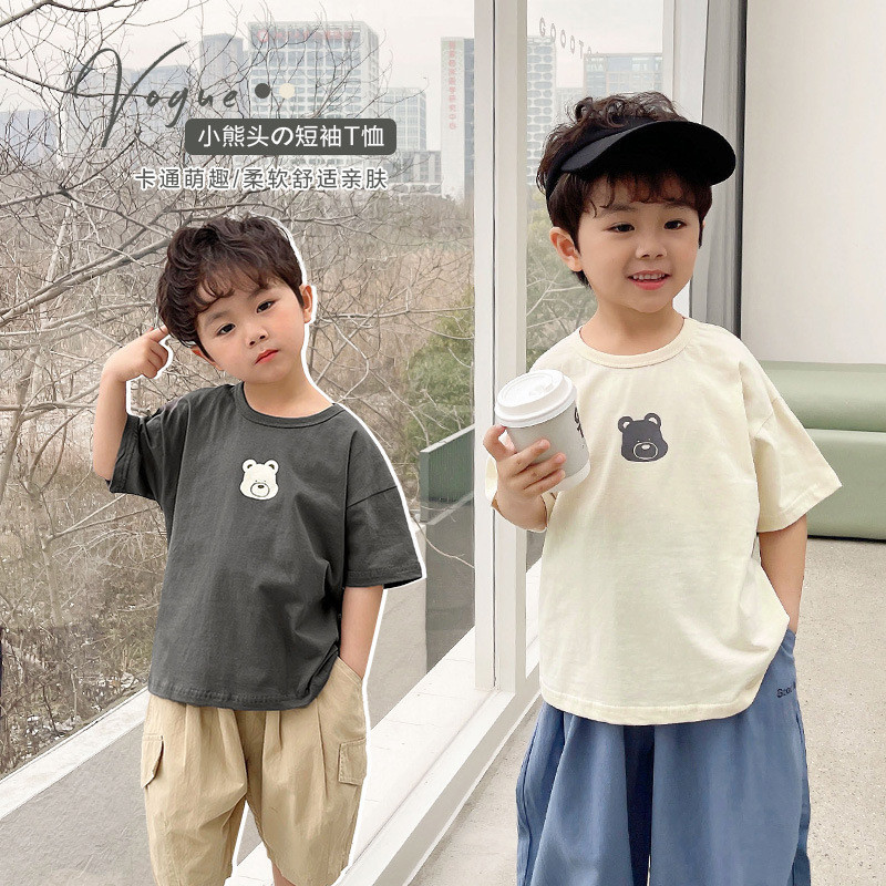 เด็กชายหมีแขนสั้นเสื้อยืดฤดูร้อนฤดูร้อนเสื้อผ้าเด็กทารกเสื้อผ้าแฟชั่นเด็กครึ่งแขนเด็กด้านบนอินเทรนด์บาง X3823