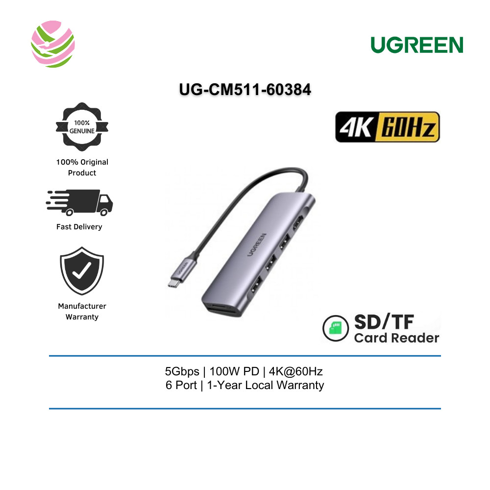 UGREEN HIGH END DOCKING USB-C 3.1 TO 2*USB-A 3.0 + HDM 4K@60HZ + SD/TF +PD CONVERTER พร้อมเคสอลูมิเน