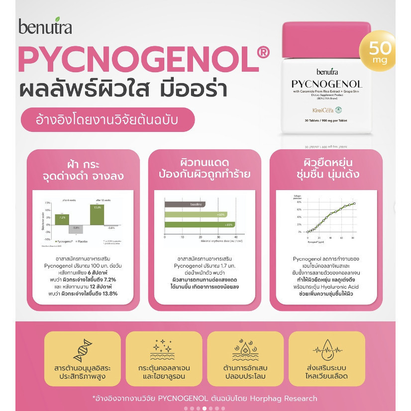 พิโนจินอล เม็ดเหลืองเลือนฝ้า PYCNOGENOL บีนูทร่า benutra ลดเลือนฝ้า กระ จุดด่างดำ 3 กระปุก - รูปที่ 6