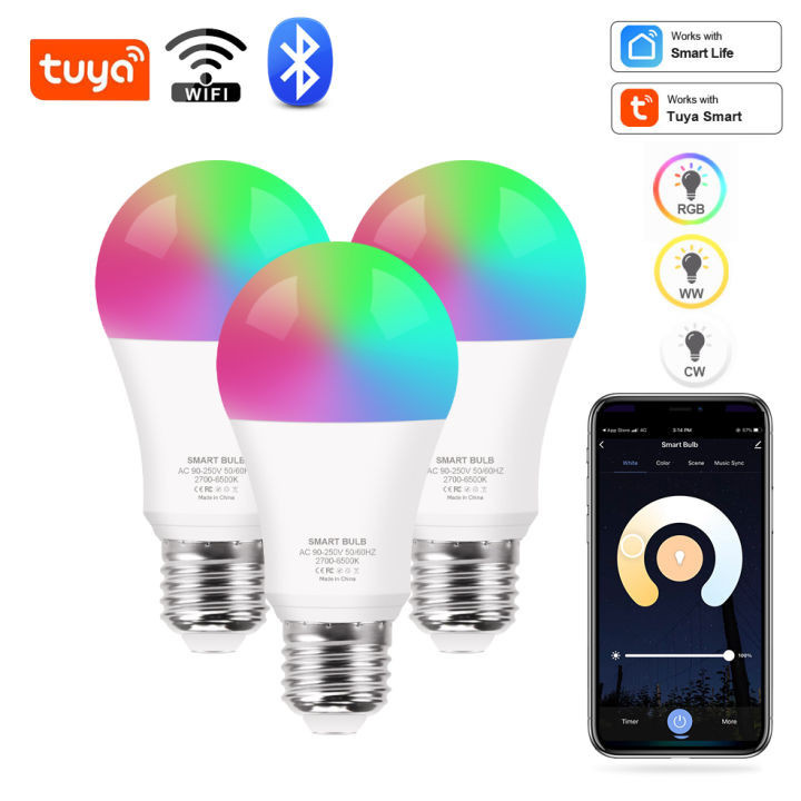Tuya WiFi+Bluetooth Smart Light Bulb RGB+CCT E27 10W Dimmble หลอดไฟอัจฉริยะ ปรับสีได้ 16 ล้านสี หรี่ไฟได้ ไฟเปลี่ยนสี