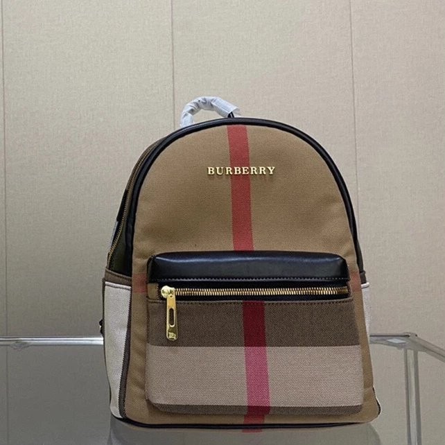 Burberry Backpack Double Zipper Retro Student School Bag