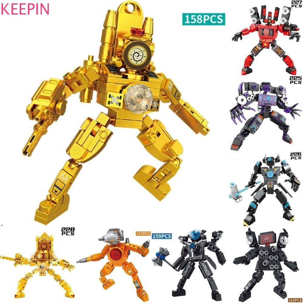 Keepin Skibidi ห้องน้ําอาคารบล็อกของเล่น, Skibidi ห้องน้ํา Speakerman Cameraman Action Figure, อุปกรณ์เสริมที่ถอดออกได้ DIY Titan TV Man Titan นาฬิกา Man ของเล่นเดสก์ท็อปตกแต่ง