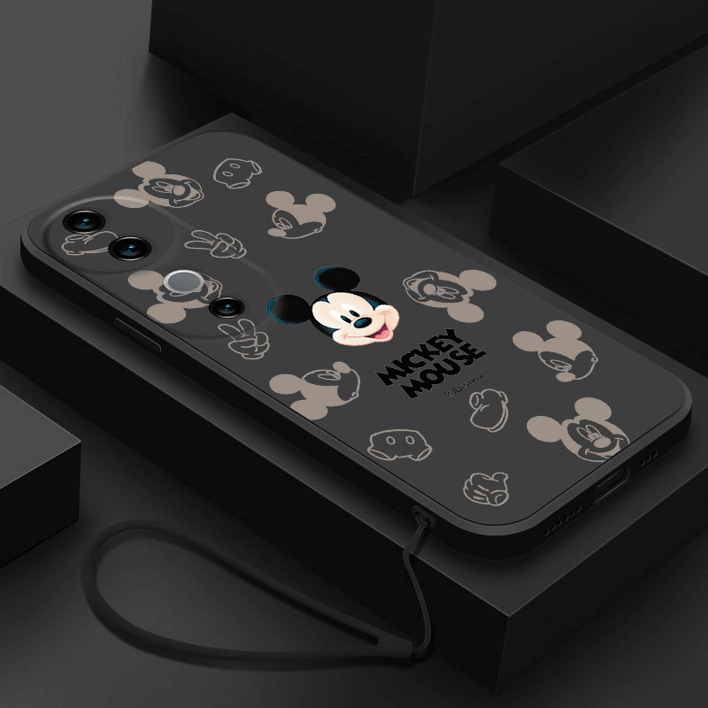 Vivo V40 Pro V40 Lite V40 ตลกมิกกี้การ์ตูน Frosted Silicon Case กันกระแทกมือถือพร้อมสายคล้อง