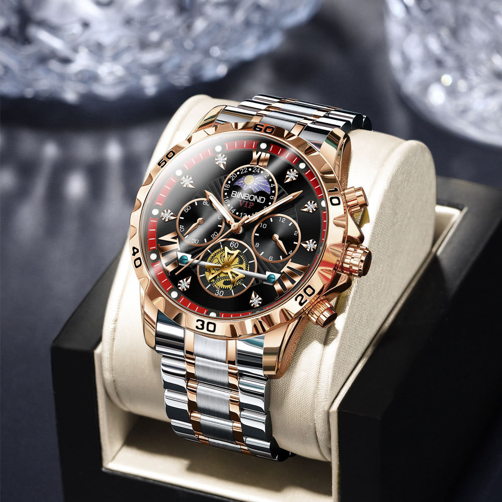 Binbond BINBOND นาฬิกาผู้ชายธุรกิจของแท้นักเรียน Luminous กันน้ํา Flywheel Quartz High-End ผู้ชาย Cross-Border