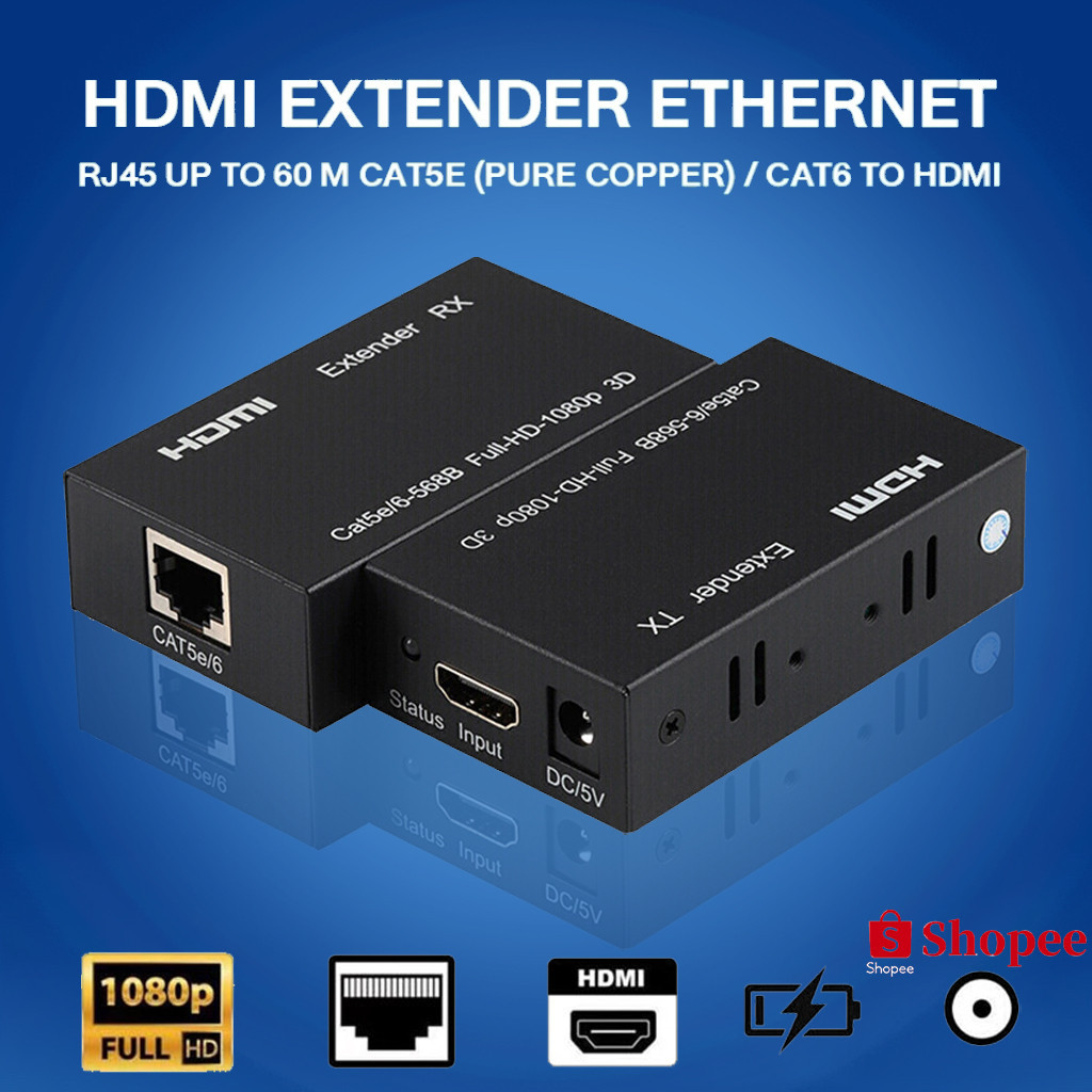 [พร้อมส่ง]🇹🇭 60M Extender HDMI To LAN Port RJ45 Network Cable Extender Over by Cat 5e/6 1080p Black